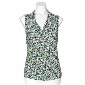 Tahari Arthur S. Levine Petite Sleeveless Cowl Neck Top Sz 12P | Geometric Print